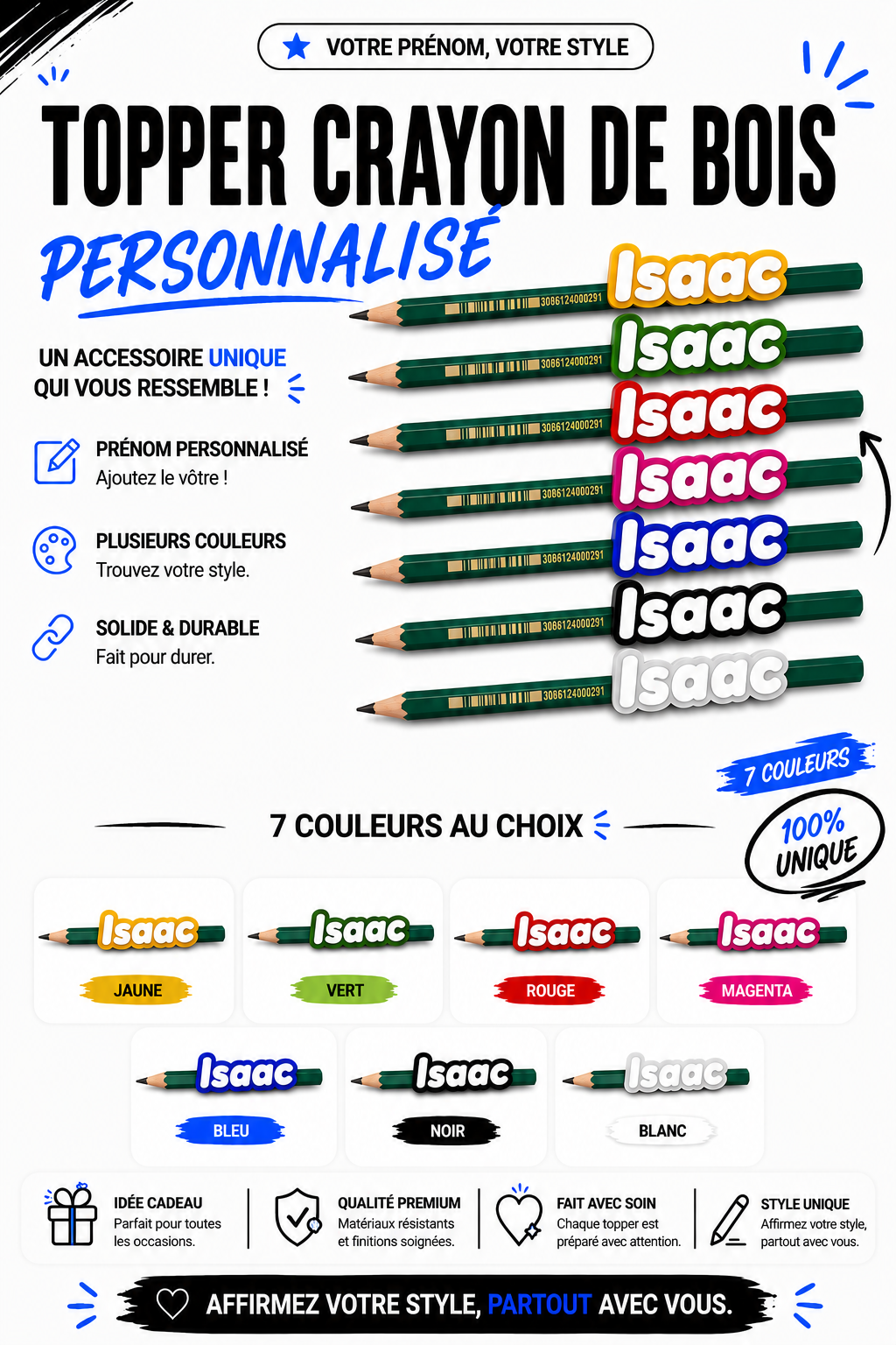 Topper pour crayon de bois personnalisé avec prénom