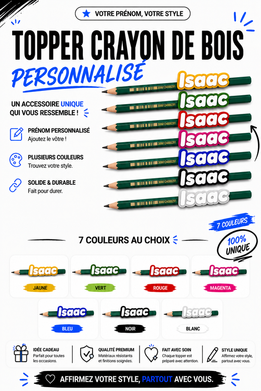 Topper pour crayon de bois personnalisé avec prénom