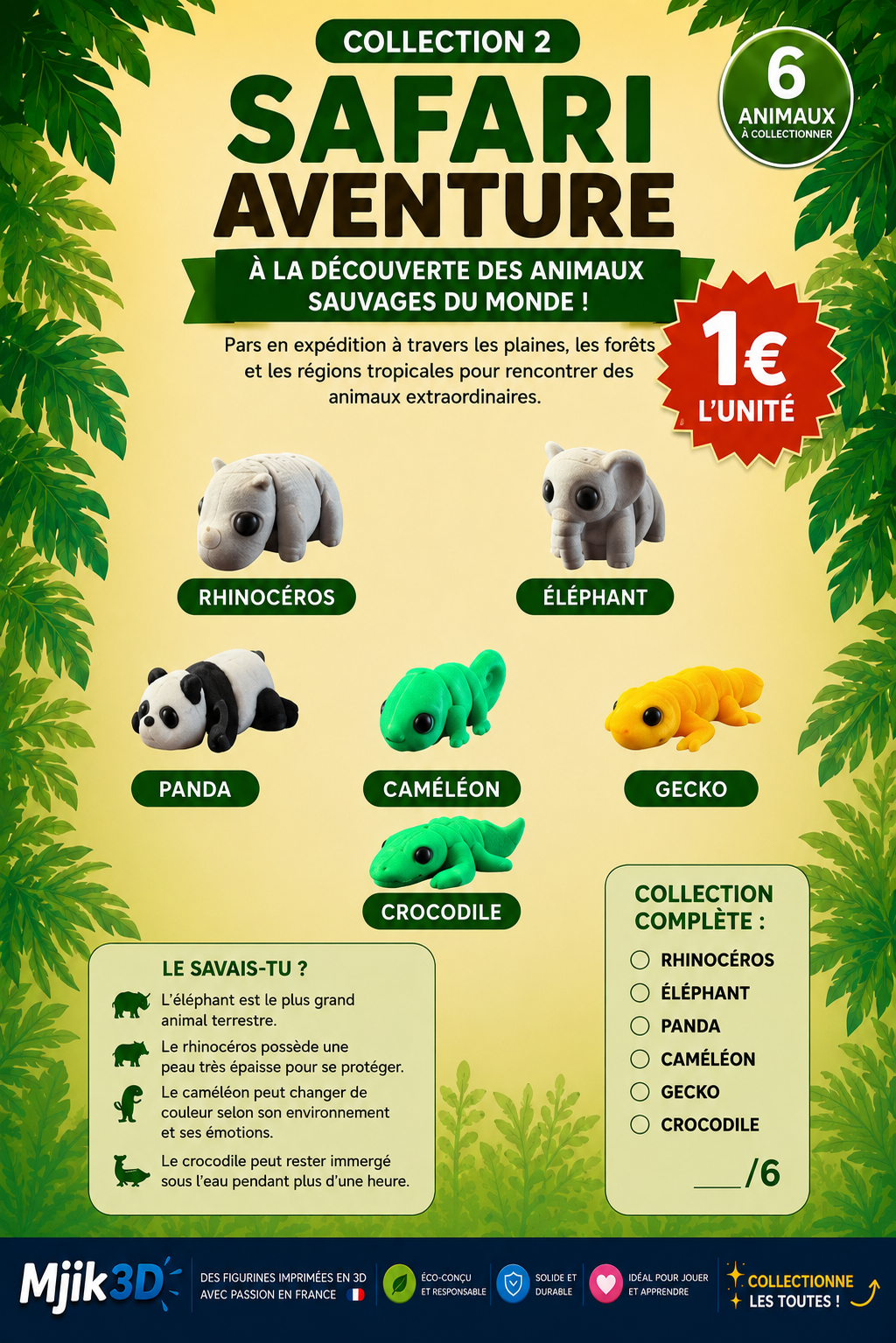 Mini figurine flexi animal - Safari aventure